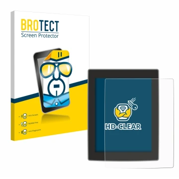 Parte frontal de un envase de producto con el logotipo de la marca BROTECT. Al lado se muestra el dispositivo Volvo XC90 11.2