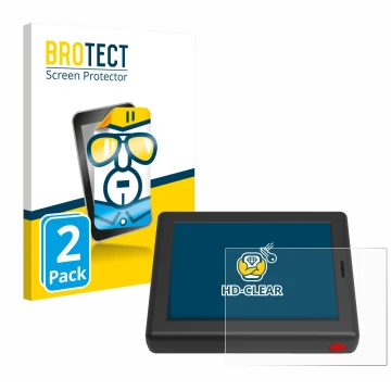 Parte frontal de un envase de producto con el logotipo de la marca BROTECT. Al lado se muestra el dispositivo XC Tracer Maxx I