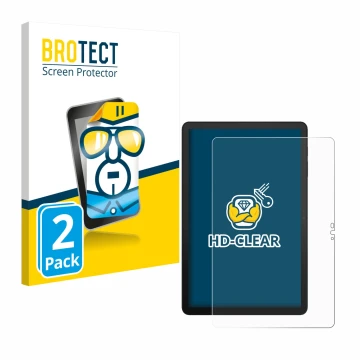 Parte frontal de un envase de producto con el logotipo de la marca BROTECT. Al lado se muestra el dispositivo Telekom T Tablet