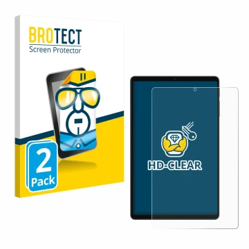 Parte frontal de un envase de producto con el logotipo de la marca BROTECT. Al lado se muestra el dispositivo Alldocube iPlay 