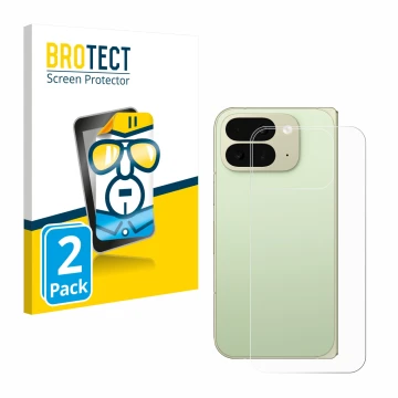 Parte frontal de un envase de producto con el logotipo de la marca BROTECT. Al lado se muestra el dispositivo Google Pixel 10 