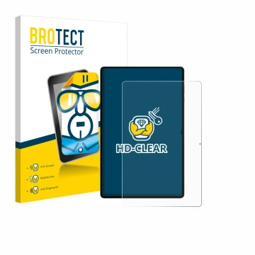 Parte frontal de un envase de producto con el logotipo de la marca BROTECT. Al lado se muestra el dispositivo Samsung Galaxy T