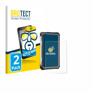 Parte frontal de un envase de producto con el logotipo de la marca BROTECT. Al lado se muestra el dispositivo Apple iPad Mini 