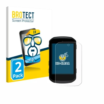 Parte frontal de un envase de producto con el logotipo de la marca BROTECT. Al lado se muestra el dispositivo Garmin Edge 550 