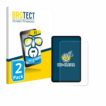 Parte frontal de un envase de producto con el logotipo de la marca BROTECT. Al lado se muestra el dispositivo Xiaomi Pad Mini 