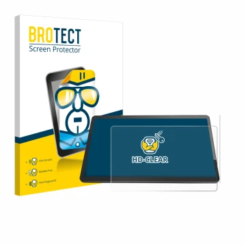 Parte frontal de un envase de producto con el logotipo de la marca BROTECT. Al lado se muestra el dispositivo Elo TouchSystems