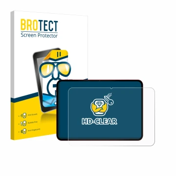 Parte frontal de un envase de producto con el logotipo de la marca BROTECT. Al lado se muestra el dispositivo Teclast T65 Plus