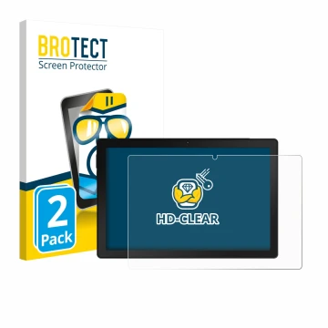 Parte frontal de un envase de producto con el logotipo de la marca BROTECT. Al lado se muestra el dispositivo MUISOO A10 10.1