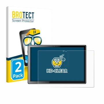 Parte frontal de un envase de producto con el logotipo de la marca BROTECT. Al lado se muestra el dispositivo Tibuta A10 10.1