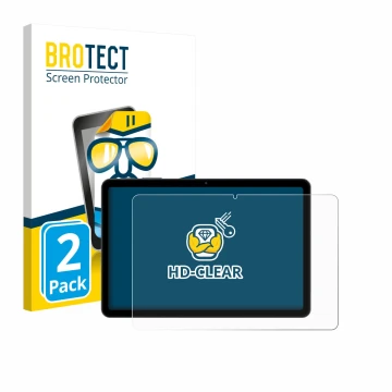 Parte frontal de un envase de producto con el logotipo de la marca BROTECT. Al lado se muestra el dispositivo Tabwee T80 10.1