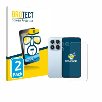 Parte frontal de un envase de producto con el logotipo de la marca BROTECT. Al lado se muestra el dispositivo Xiaomi 17 (Front