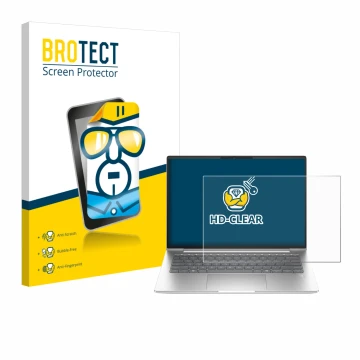 Parte frontal de un envase de producto con el logotipo de la marca BROTECT. Al lado se muestra el dispositivo HP EliteBook 655