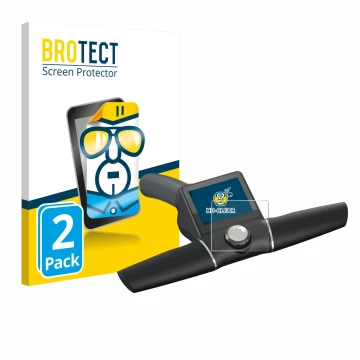 Parte frontal de un envase de producto con el logotipo de la marca BROTECT. Al lado se muestra el dispositivo Motocaddy M7 GPS