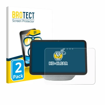 Parte frontal de un envase de producto con el logotipo de la marca BROTECT. Al lado se muestra el dispositivo Amazon Echo Show