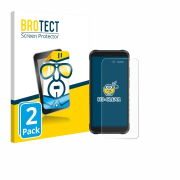 Parte frontal de un envase de producto con el logotipo de la marca BROTECT. Al lado se muestra el dispositivo Ulefone RugKing 