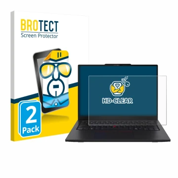 Parte frontal de un envase de producto con el logotipo de la marca BROTECT. Al lado se muestra el dispositivo Lenovo ThinkPad 