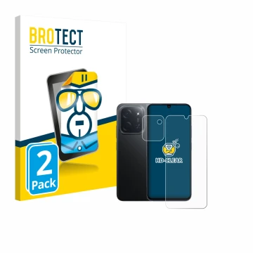 Parte frontal de un envase de producto con el logotipo de la marca BROTECT. Al lado se muestra el dispositivo Xiaomi Poco C85 