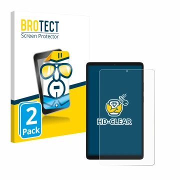 Parte frontal de un envase de producto con el logotipo de la marca BROTECT. Al lado se muestra el dispositivo Samsung Galaxy T