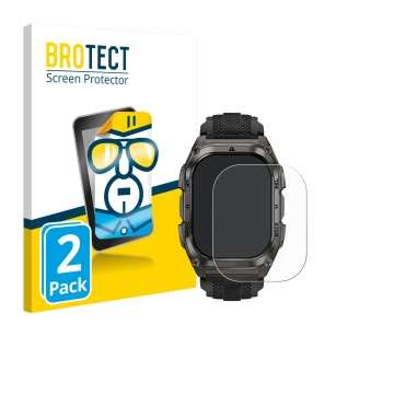 Parte frontal de un envase de producto con el logotipo de la marca BROTECT. Al lado se muestra el dispositivo Kospet Tank M4 c