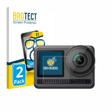 Parte frontal de un envase de producto con el logotipo de la marca BROTECT. Al lado se muestra el dispositivo Akaso Brave 8 (P