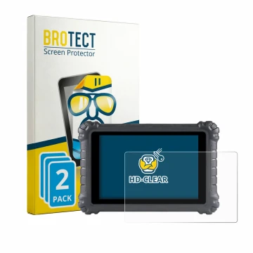Parte frontal de un envase de producto con el logotipo de la marca BROTECT. Al lado se muestra el dispositivo Autel MaxiSys MS