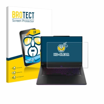 Parte frontal de un envase de producto con el logotipo de la marca BROTECT. Al lado se muestra el dispositivo Lenovo Legion 9i