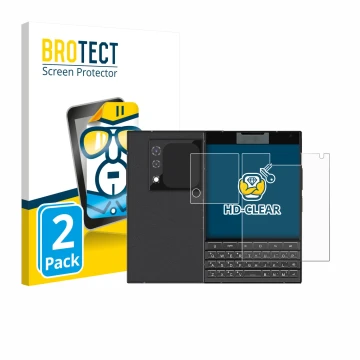 Parte frontal de un envase de producto con el logotipo de la marca BROTECT. Al lado se muestra el dispositivo Unihertz Titan 2
