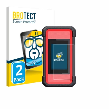 Parte frontal de un envase de producto con el logotipo de la marca BROTECT. Al lado se muestra el dispositivo Launch X431 Smar