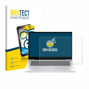 Parte frontal de un envase de producto con el logotipo de la marca BROTECT. Al lado se muestra el dispositivo HP OmniBook 7 17