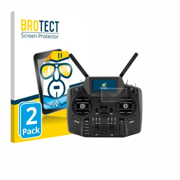 Parte frontal de un envase de producto con el logotipo de la marca BROTECT. Al lado se muestra el dispositivo Radiomaster GX12