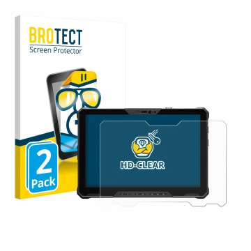 Parte frontal de un envase de producto con el logotipo de la marca BROTECT. Al lado se muestra el dispositivo Dell Pro Rugged 