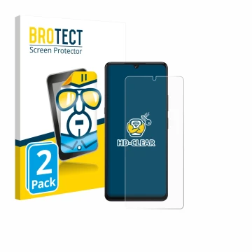 Parte frontal de un envase de producto con el logotipo de la marca BROTECT. Al lado se muestra el dispositivo Cubot X100 con s