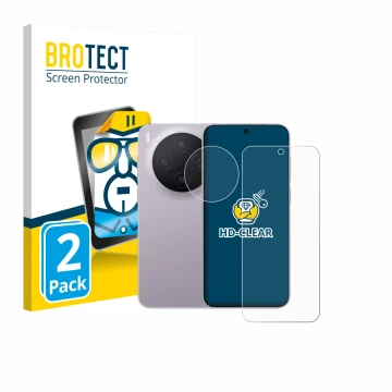 Parte frontal de un envase de producto con el logotipo de la marca BROTECT. Al lado se muestra el dispositivo Vivo X300 Pro (F