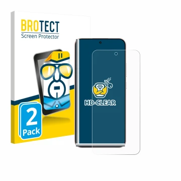 Parte frontal de un envase de producto con el logotipo de la marca BROTECT. Al lado se muestra el dispositivo Oppo Reno 14 con