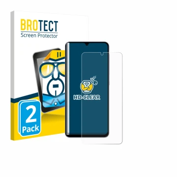 Parte frontal de un envase de producto con el logotipo de la marca BROTECT. Al lado se muestra el dispositivo Samsung Galaxy A