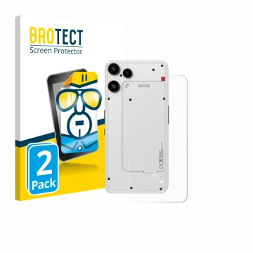 Parte frontal de un envase de producto con el logotipo de la marca BROTECT. Al lado se muestra el dispositivo Nothing Phone (3