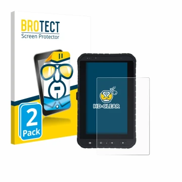 Parte frontal de un envase de producto con el logotipo de la marca BROTECT. Al lado se muestra el dispositivo Winmate M700DQ8 