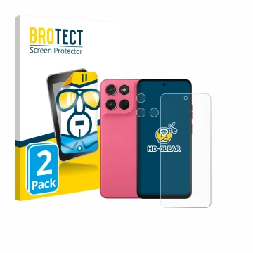 Parte frontal de un envase de producto con el logotipo de la marca BROTECT. Al lado se muestra el dispositivo Motorola Moto G5