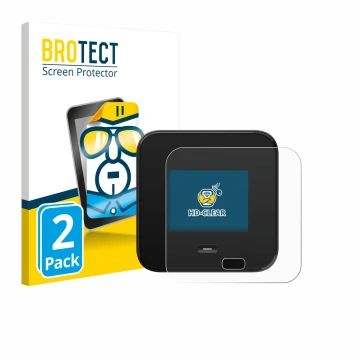 Parte frontal de un envase de producto con el logotipo de la marca BROTECT. Al lado se muestra el dispositivo Netgear Nighthaw