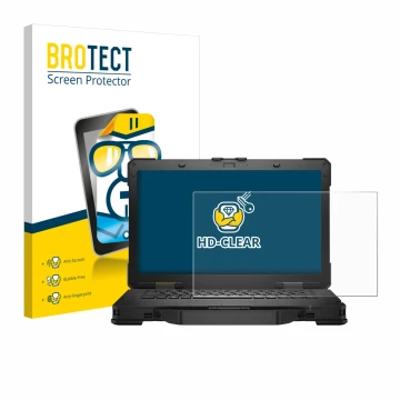 Parte frontal de un envase de producto con el logotipo de la marca BROTECT. Al lado se muestra el dispositivo Dell Pro Rugged 
