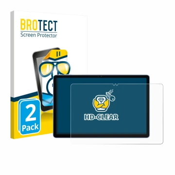 Parte frontal de un envase de producto con el logotipo de la marca BROTECT. Al lado se muestra el dispositivo Itel VistaTab 30