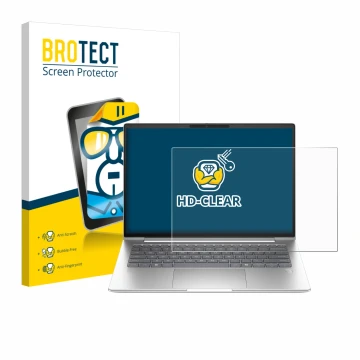 Parte frontal de un envase de producto con el logotipo de la marca BROTECT. Al lado se muestra el dispositivo HP ProBook 4 G1a