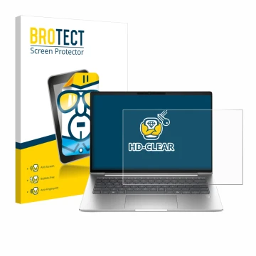 Parte frontal de un envase de producto con el logotipo de la marca BROTECT. Al lado se muestra el dispositivo HP ProBook 4 G1a