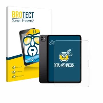 Parte frontal de un envase de producto con el logotipo de la marca BROTECT. Al lado se muestra el dispositivo Apple iPad Pro 1