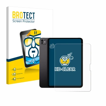 Parte frontal de un envase de producto con el logotipo de la marca BROTECT. Al lado se muestra el dispositivo Apple iPad Pro 1