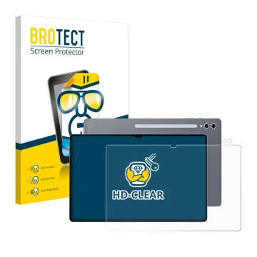 Parte frontal de un envase de producto con el logotipo de la marca BROTECT. Al lado se muestra el dispositivo Samsung Galaxy T