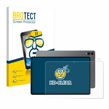 Parte frontal de un envase de producto con el logotipo de la marca BROTECT. Al lado se muestra el dispositivo Samsung Galaxy T