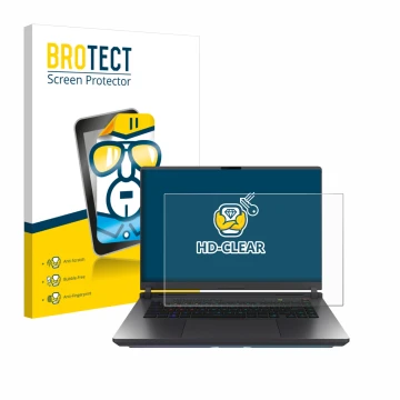 Parte frontal de un envase de producto con el logotipo de la marca BROTECT. Al lado se muestra el dispositivo ASUS ROG Strix G