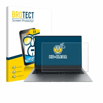 Parte frontal de un envase de producto con el logotipo de la marca BROTECT. Al lado se muestra el dispositivo Honor MagicBook 