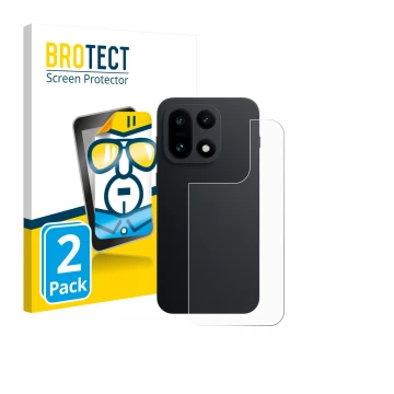 Parte frontal de un envase de producto con el logotipo de la marca BROTECT. Al lado se muestra el dispositivo OnePlus 15 (Tras